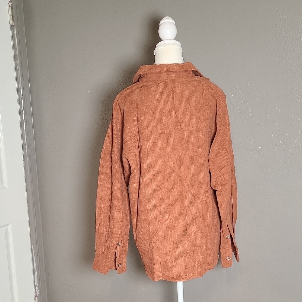 Womens Brown/Rust Button-Up Ribbed Corduroy Top Medium NWOT - Picture 3 of 11